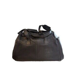 Vintage Illinois ILLINI Duffle Bag - Genuine Leather - Travel Bag Black